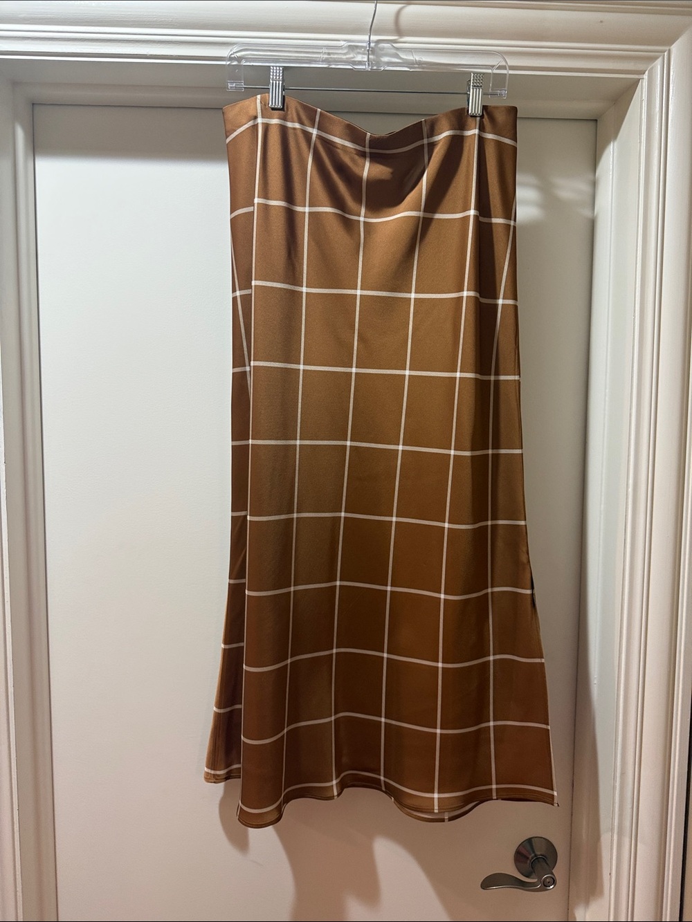 Vineyard Vines Brown Midi Skirt with White Windowpane